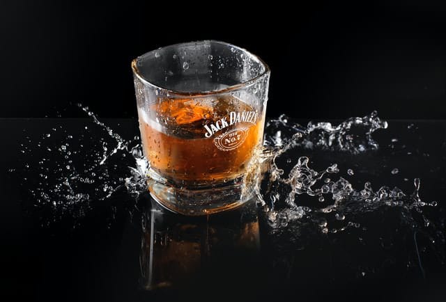 glass of Jack Daniels Tennessee Whiskey with ice